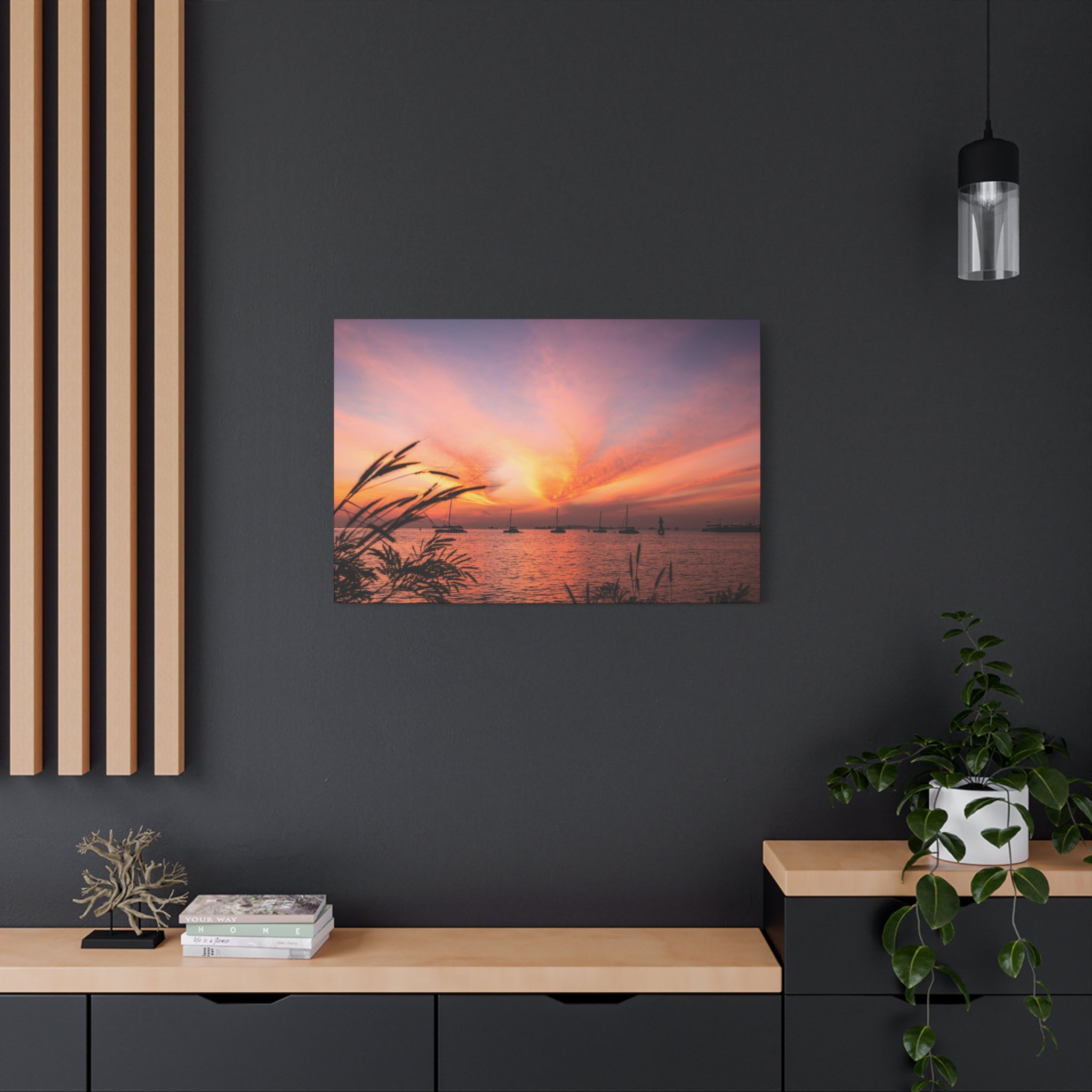 Sunset Harbor Canvas Print — Tranquil Pink & Orange Seascape