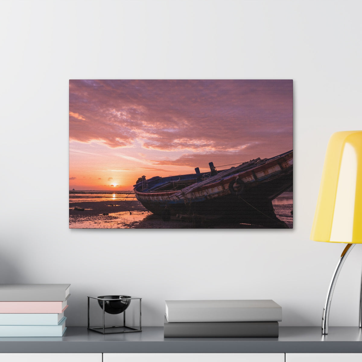 Phuket Thailand Low Tide Sunrise with Boat | Classic Stretched Canvas