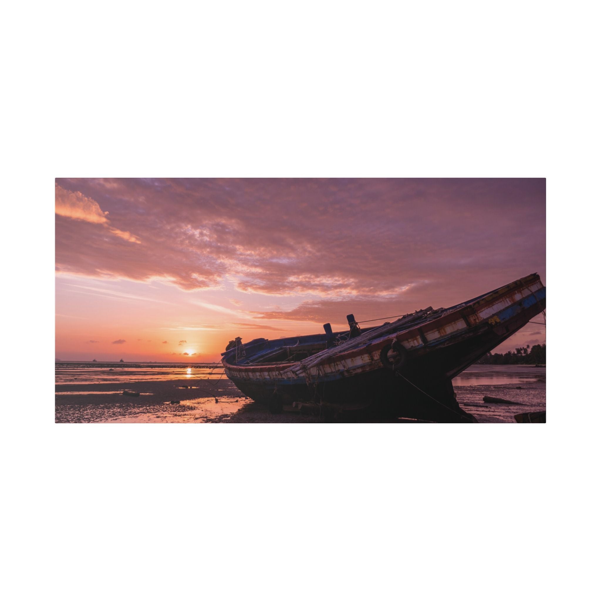 Phuket Thailand Low Tide Sunrise with Boat | Classic Stretched Canvas