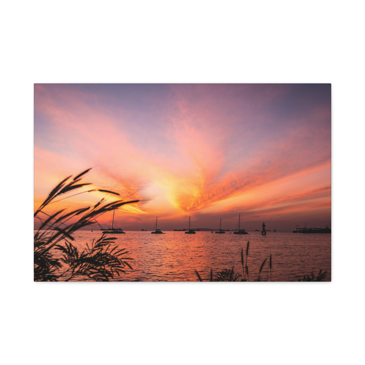 Sunset Harbor Canvas Print — Tranquil Pink & Orange Seascape