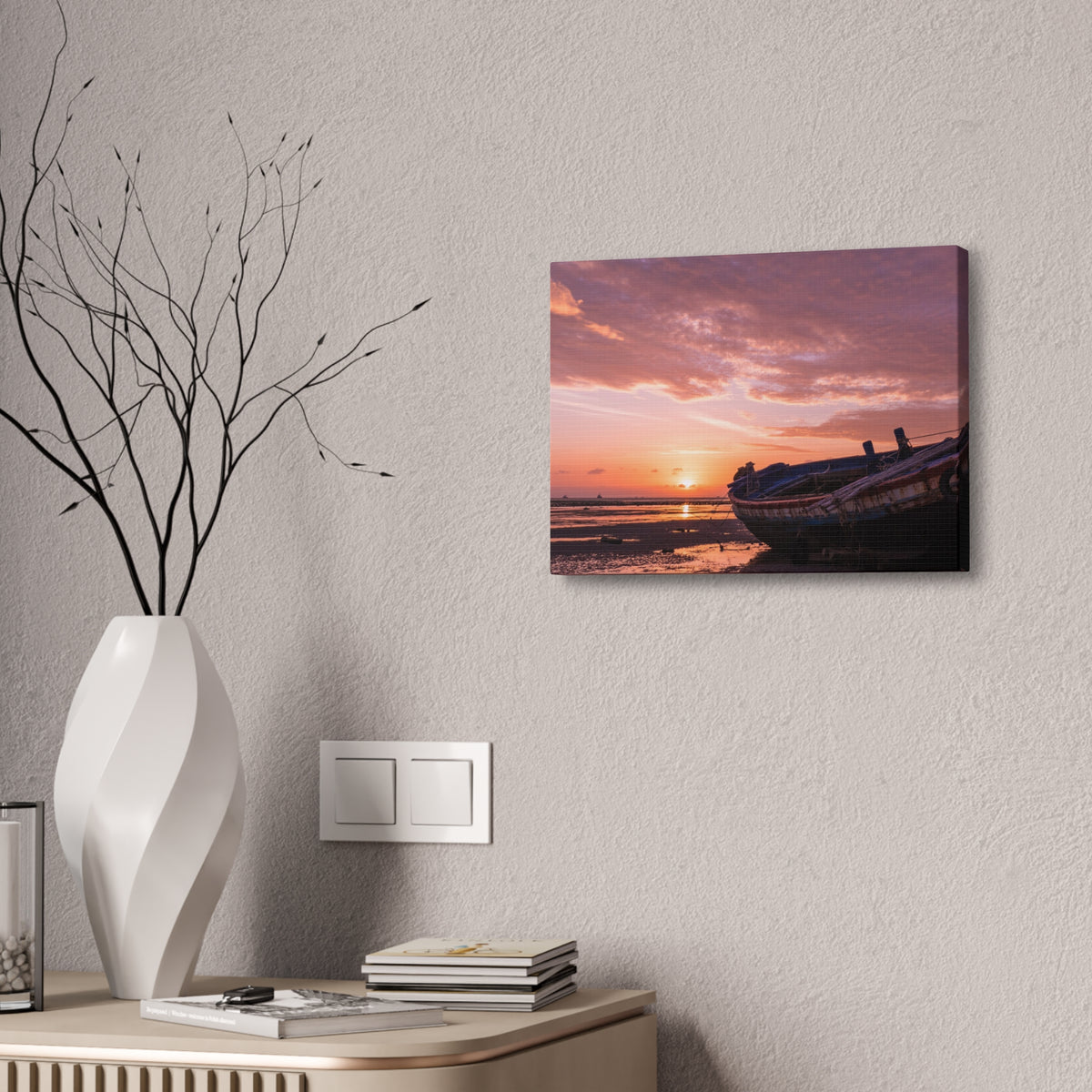 Phuket Thailand Low Tide Sunrise with Boat | Classic Stretched Canvas