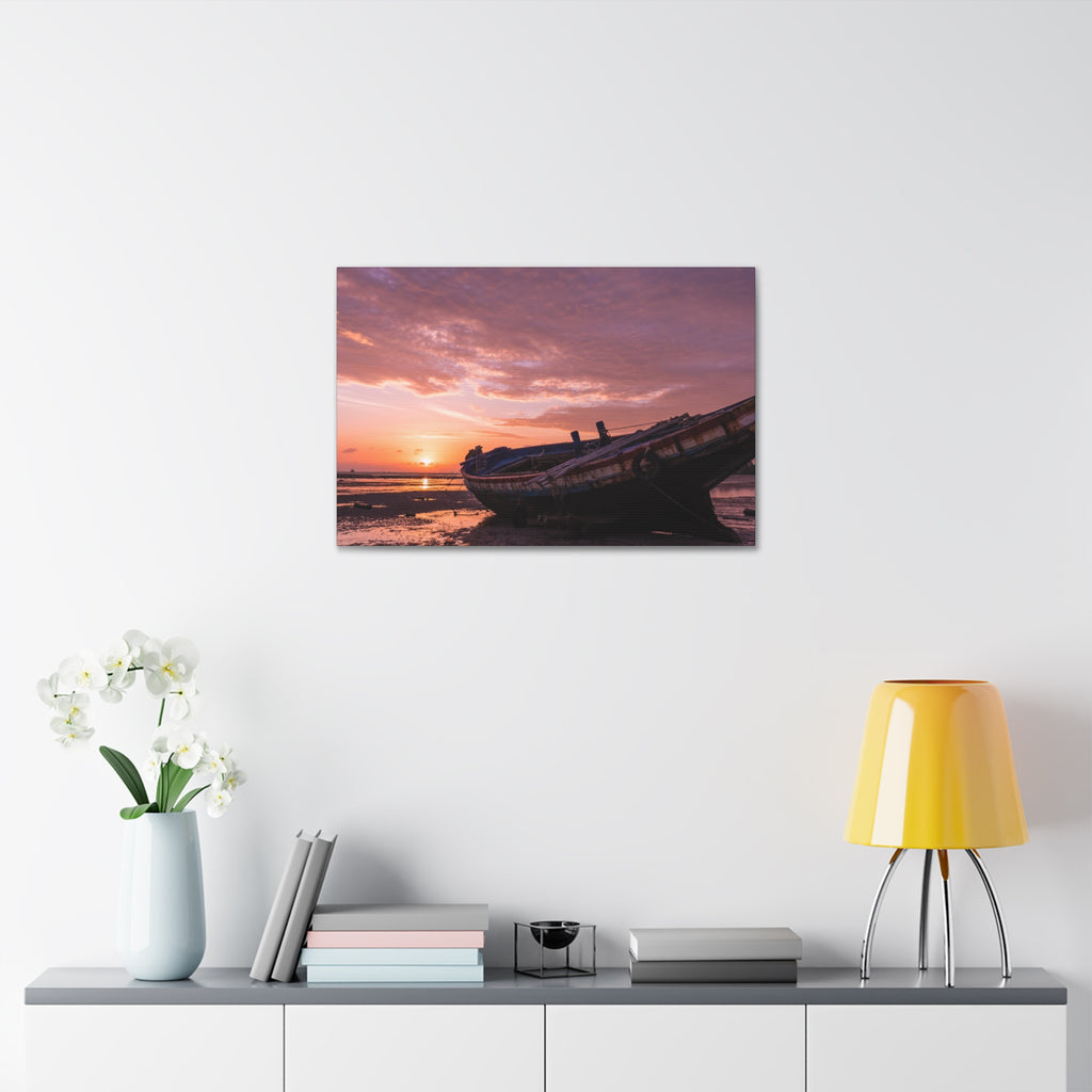 Phuket Thailand Low Tide Sunrise with Boat | Classic Stretched Canvas