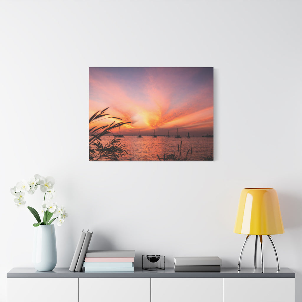 Sunset Harbor Canvas Print — Tranquil Pink & Orange Seascape