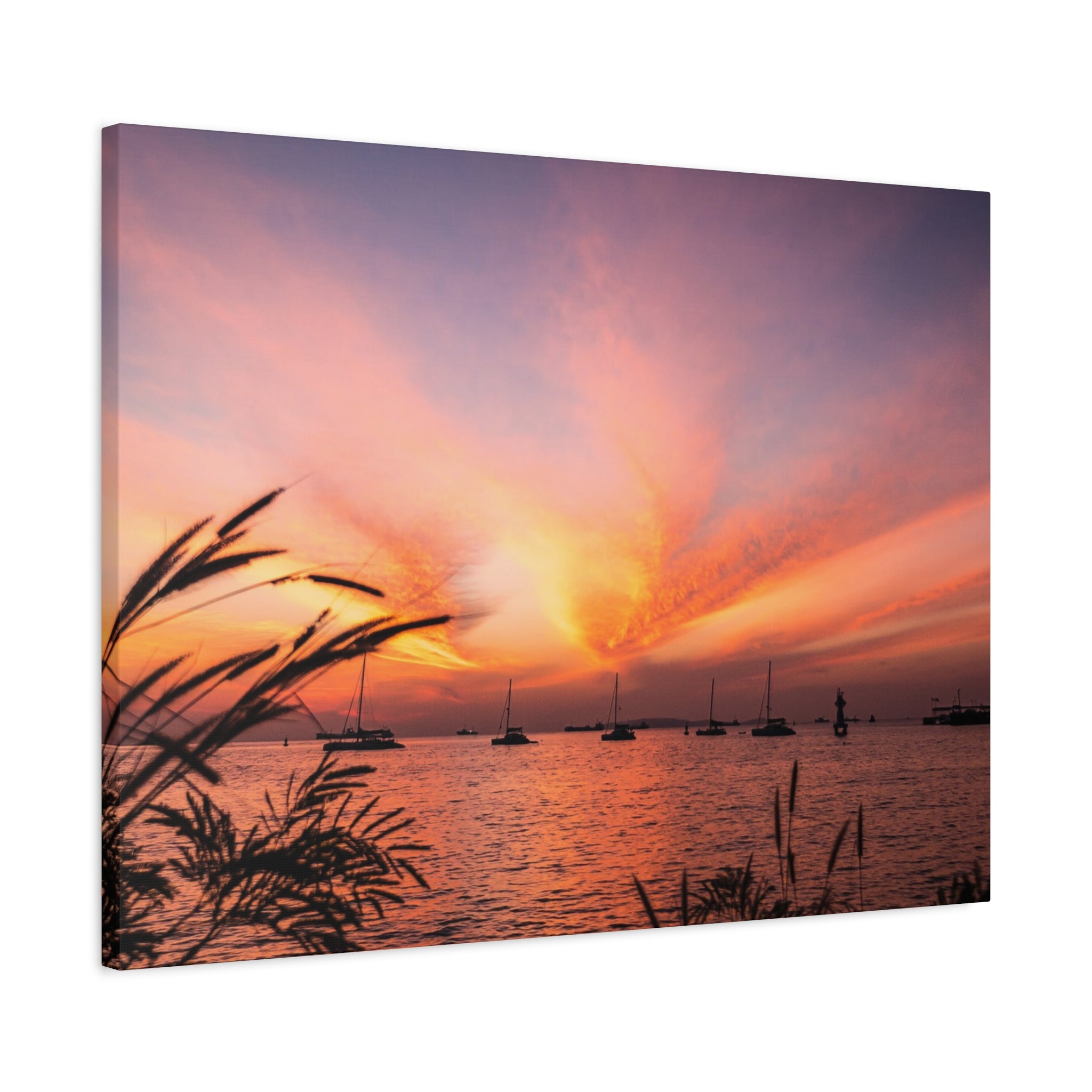 Sunset Harbor Canvas Print — Tranquil Pink & Orange Seascape