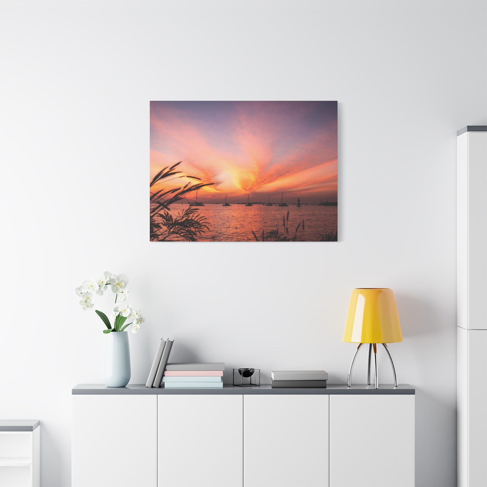 Sunset Harbor Canvas Print — Tranquil Pink & Orange Seascape