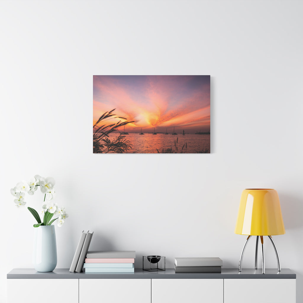 Sunset Harbor Canvas Print — Tranquil Pink & Orange Seascape