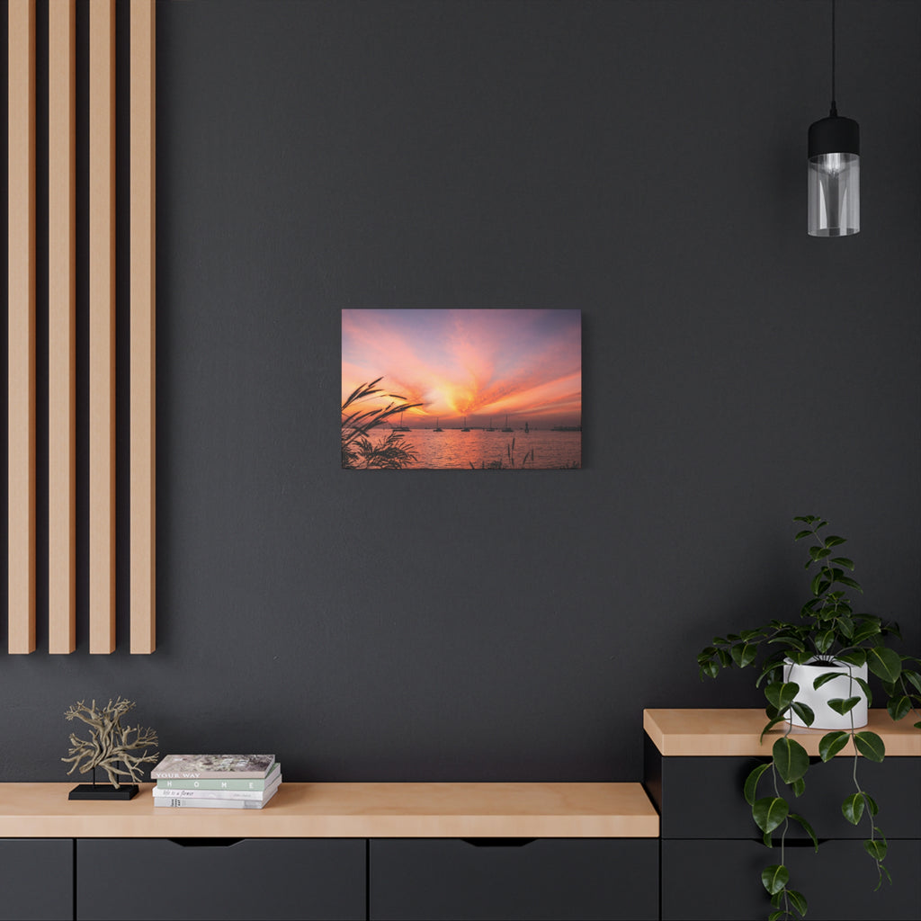 Sunset Harbor Canvas Print — Tranquil Pink & Orange Seascape