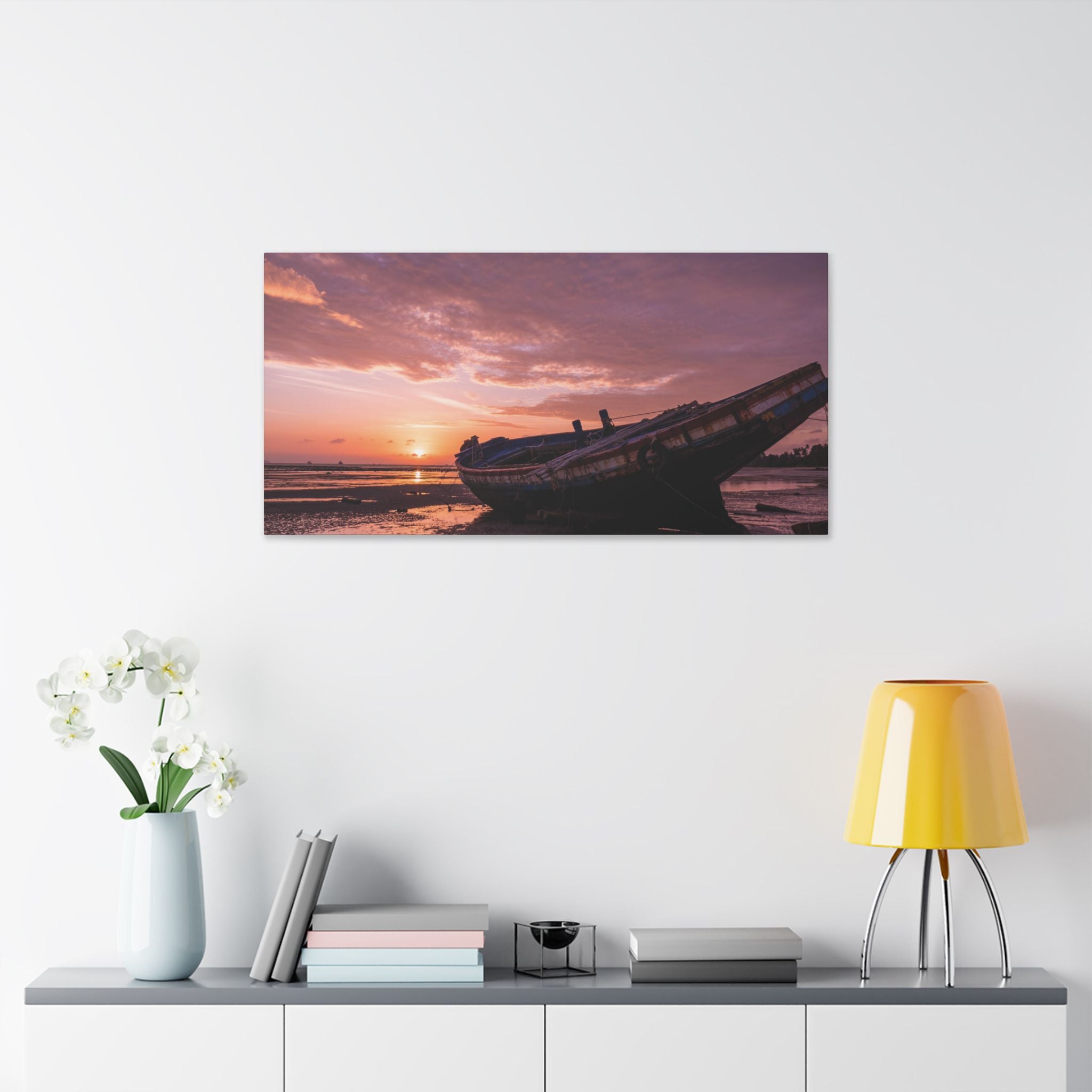 Phuket Thailand Low Tide Sunrise with Boat | Classic Stretched Canvas