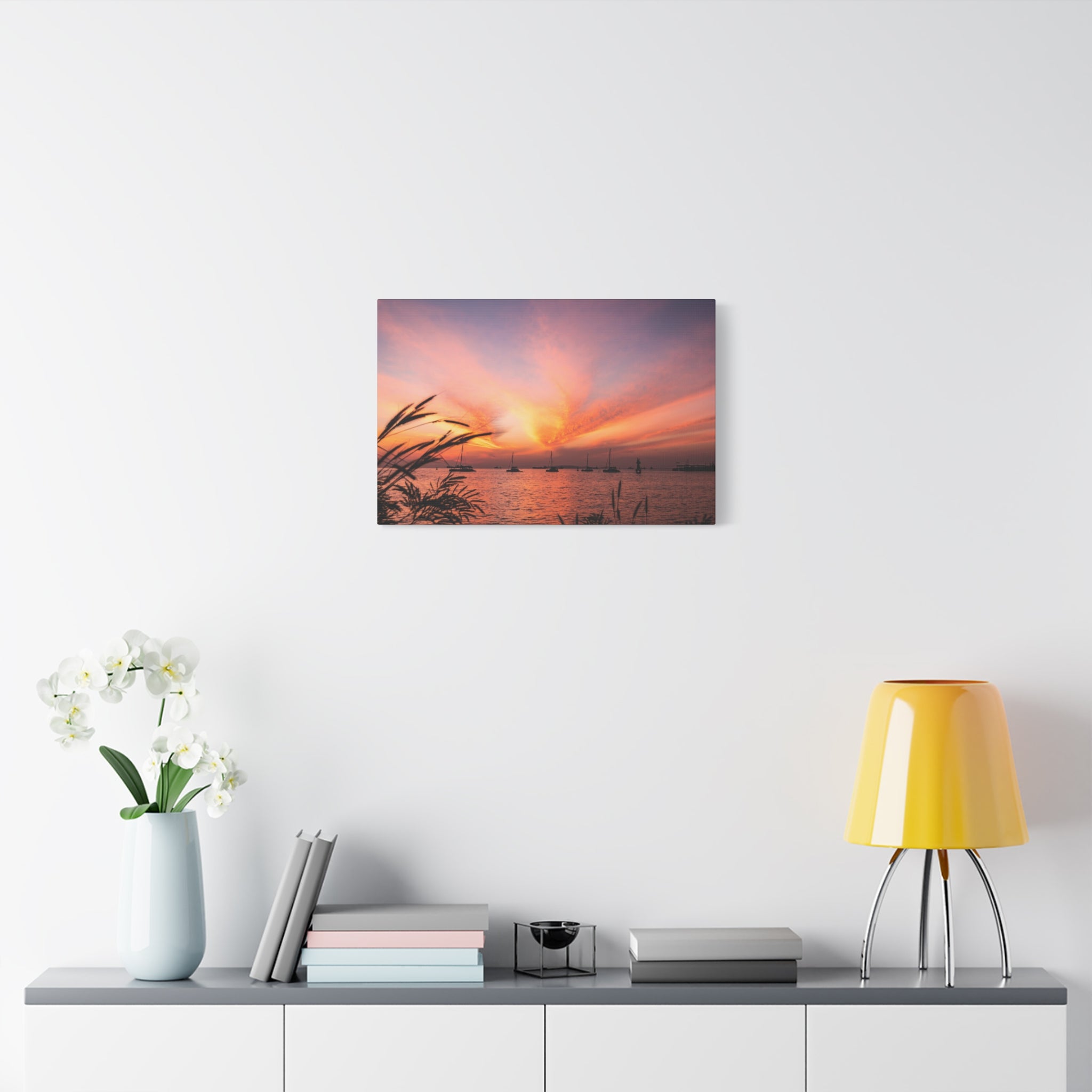 Sunset Harbor Canvas Print — Tranquil Pink & Orange Seascape