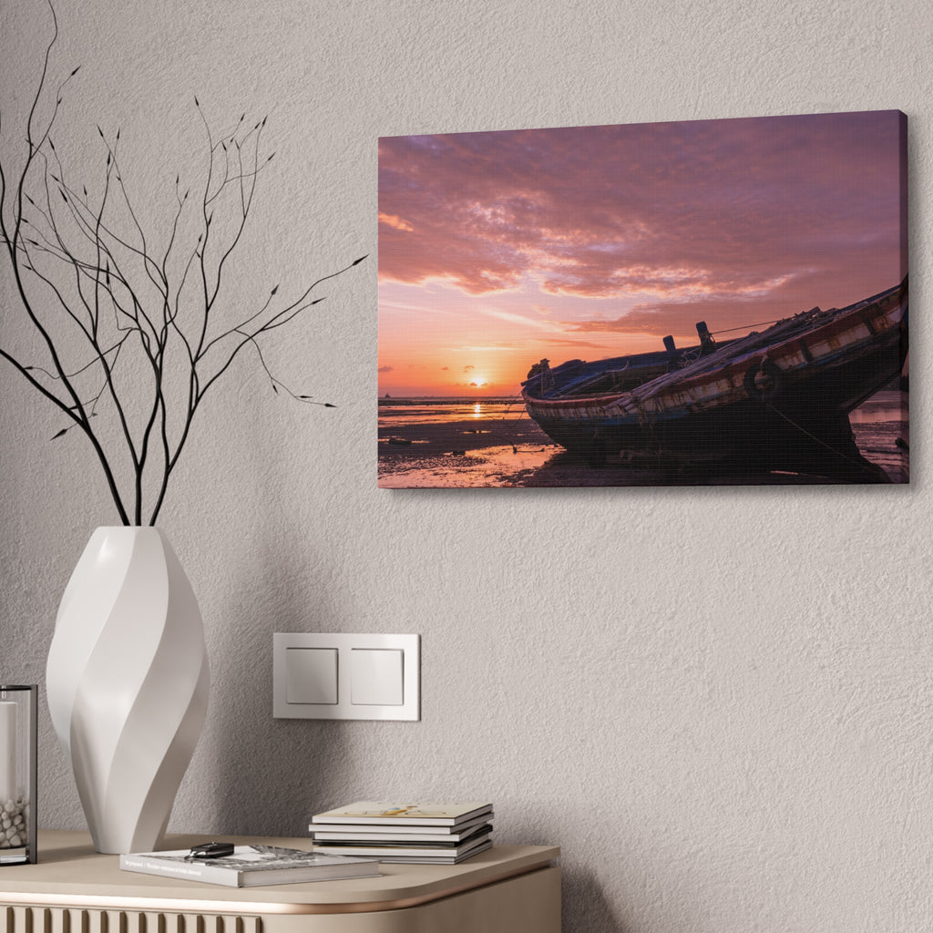 Phuket Thailand Low Tide Sunrise with Boat | Classic Stretched Canvas