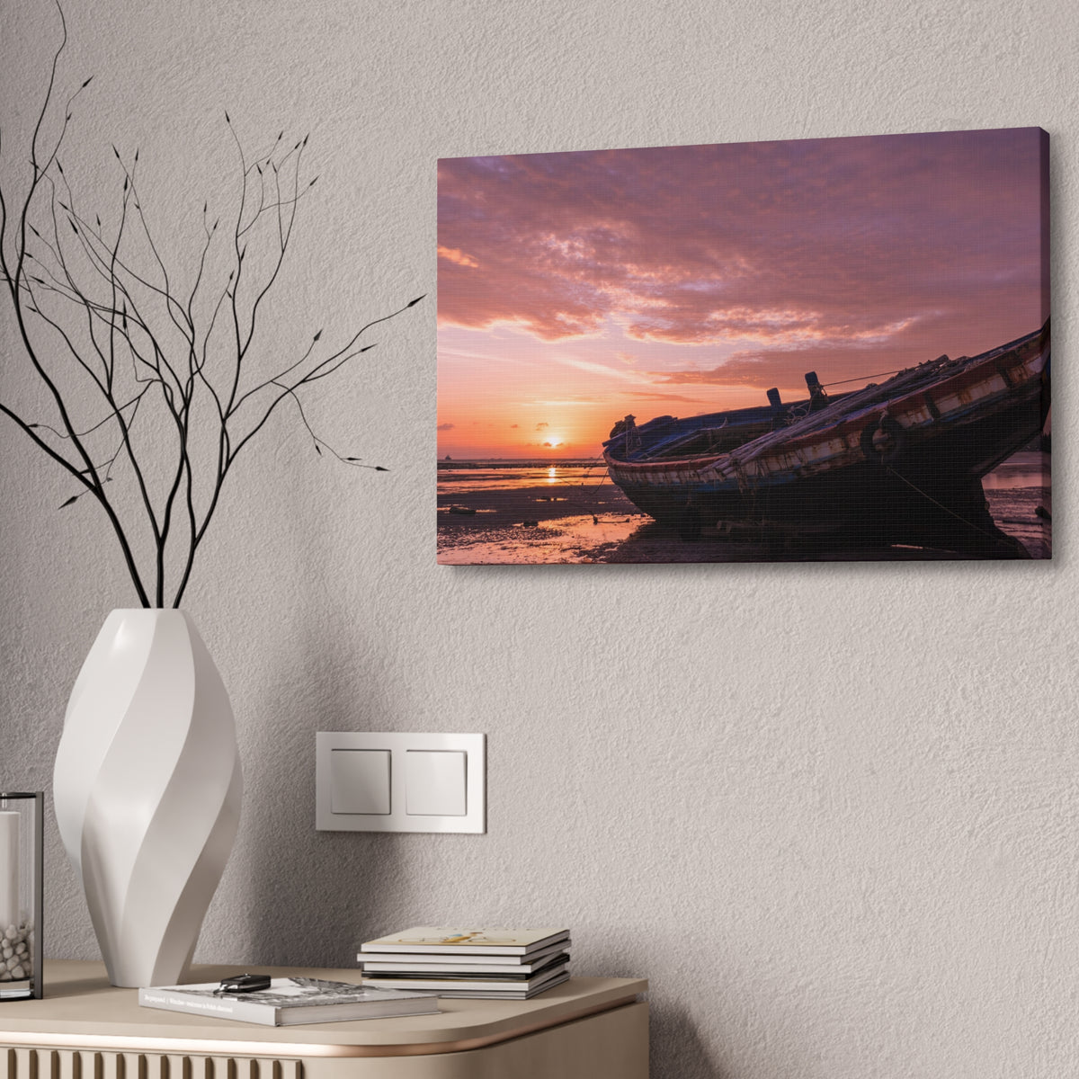 Phuket Thailand Low Tide Sunrise with Boat | Classic Stretched Canvas