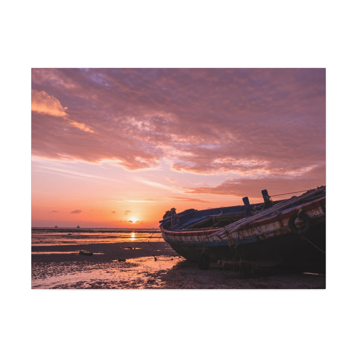 Phuket Thailand Low Tide Sunrise with Boat | Classic Stretched Canvas