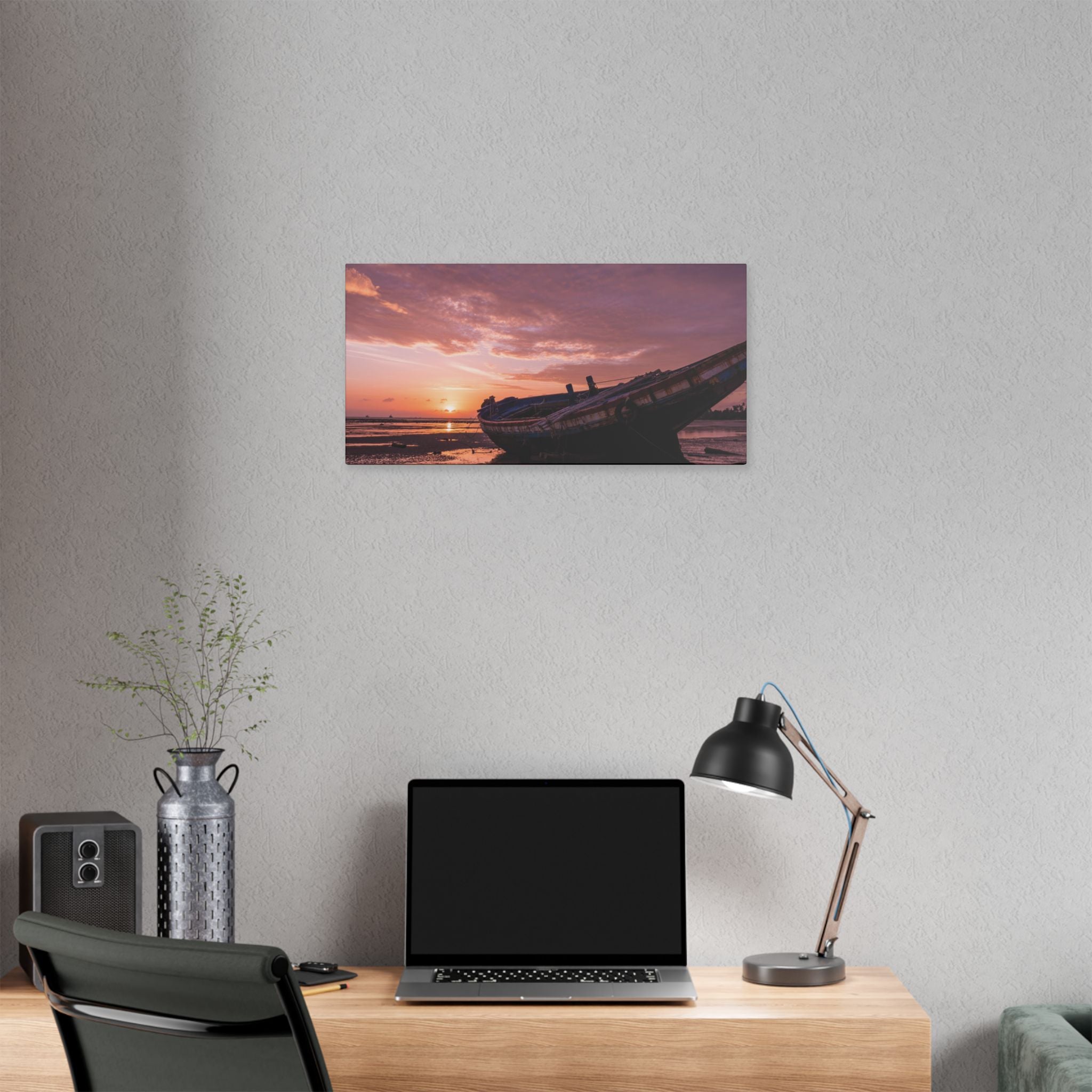Phuket Thailand Low Tide Sunrise with Boat | Classic Stretched Canvas