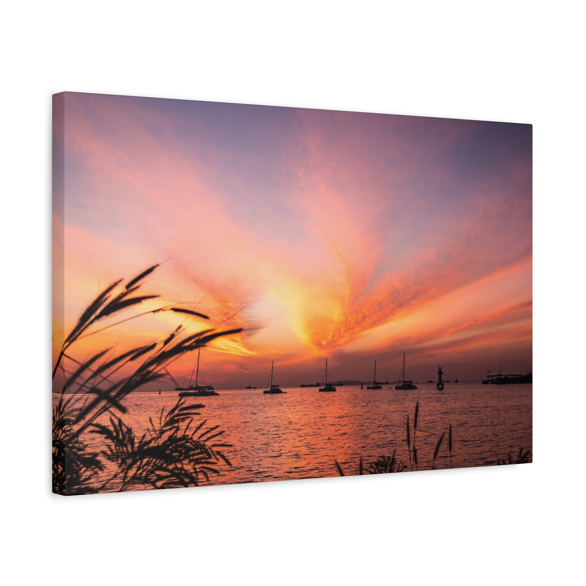 Sunset Harbor Canvas Print — Tranquil Pink & Orange Seascape