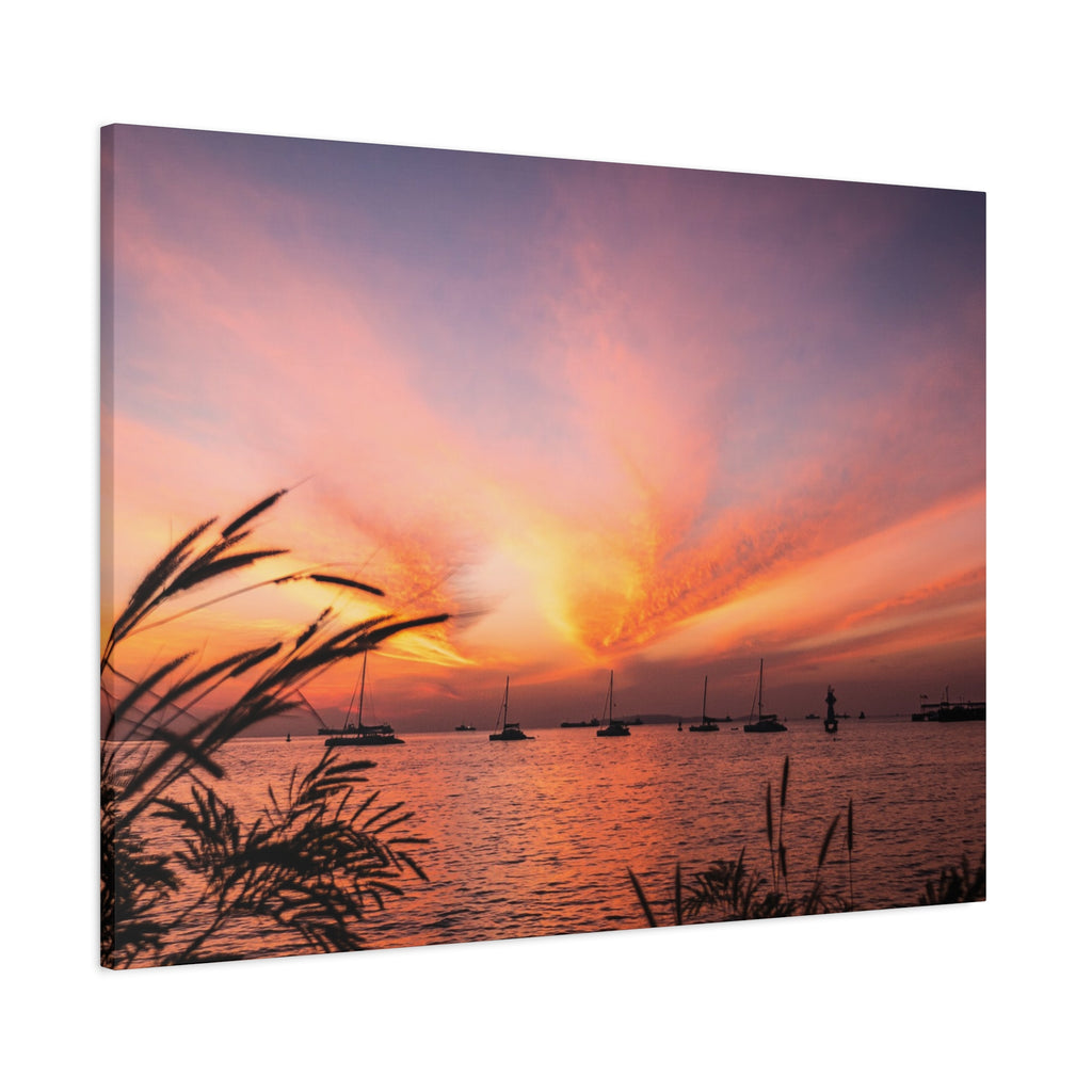 Sunset Harbor Canvas Print — Tranquil Pink & Orange Seascape