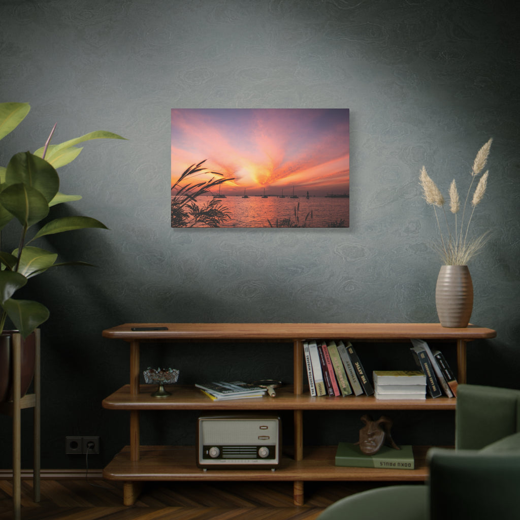 Sunset Harbor Canvas Print — Tranquil Pink & Orange Seascape