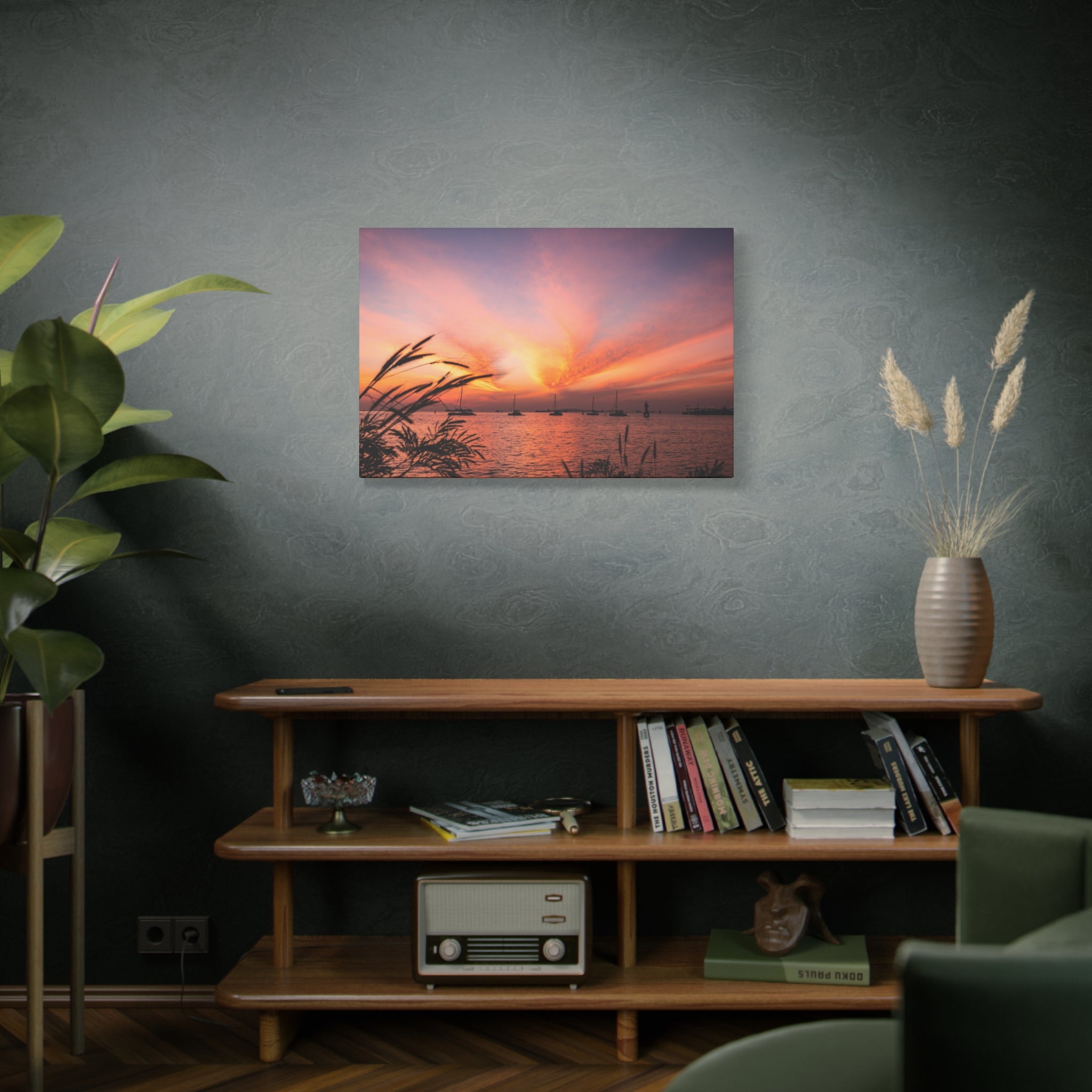 Sunset Harbor Canvas Print — Tranquil Pink & Orange Seascape