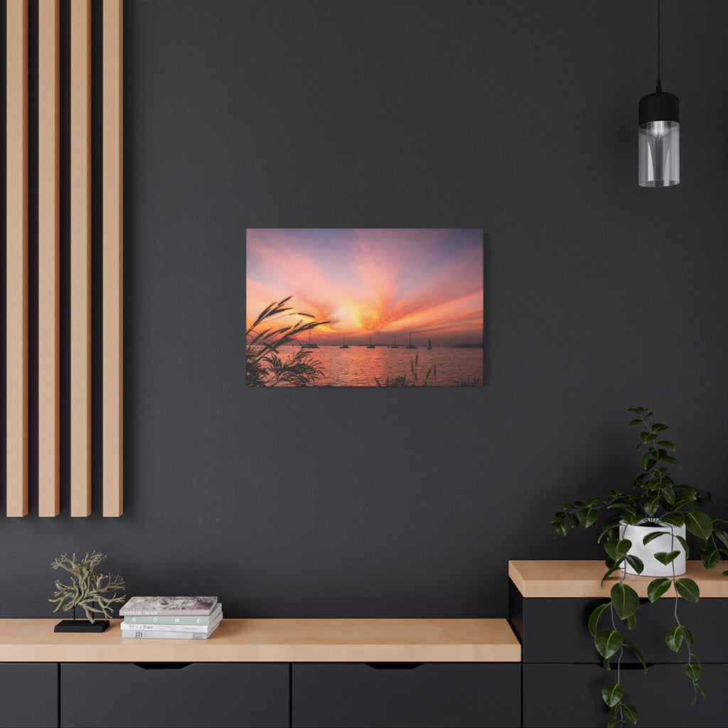 Sunset Harbor Canvas Print — Tranquil Pink & Orange Seascape