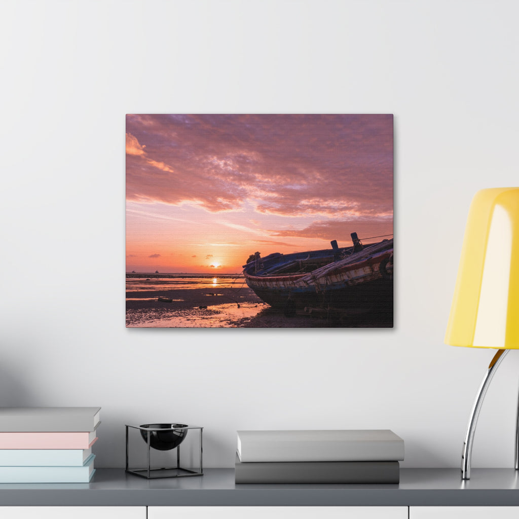 Phuket Thailand Low Tide Sunrise with Boat | Classic Stretched Canvas