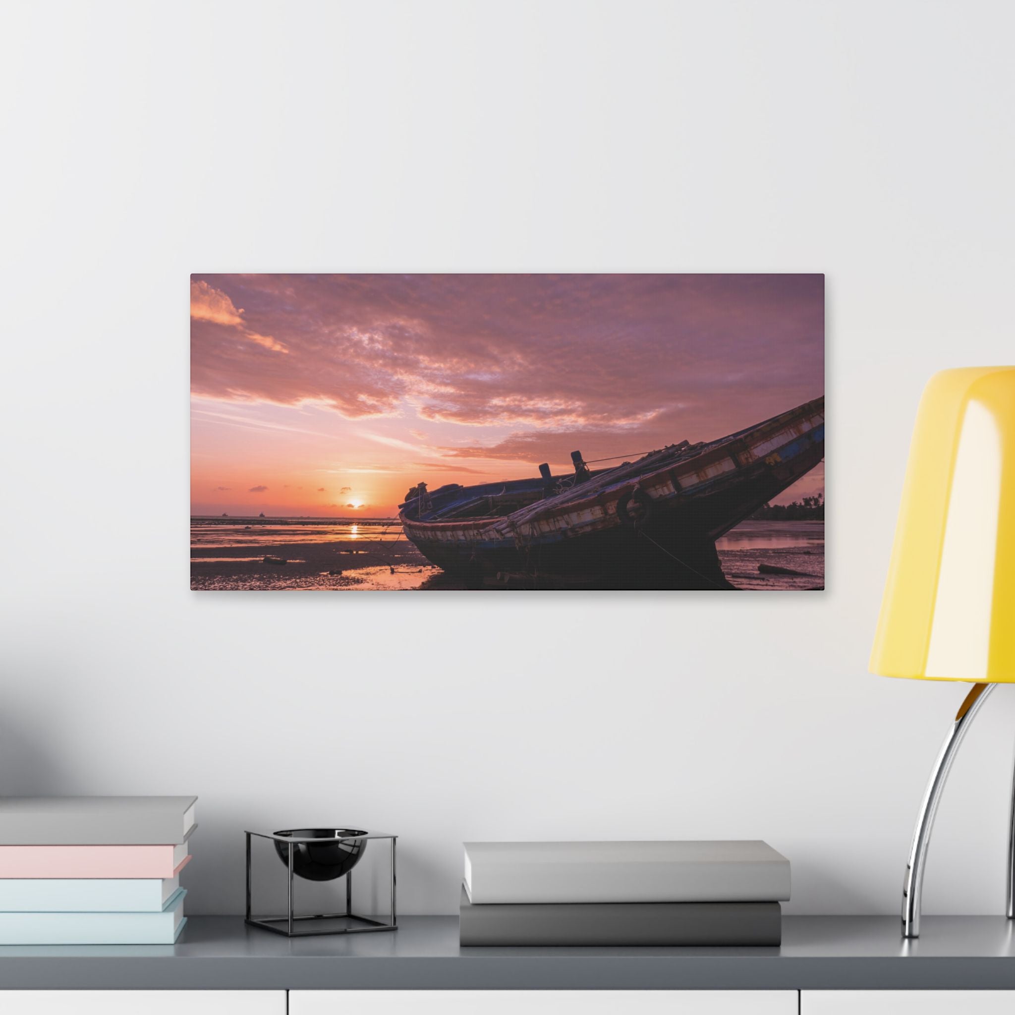 Phuket Thailand Low Tide Sunrise with Boat | Classic Stretched Canvas