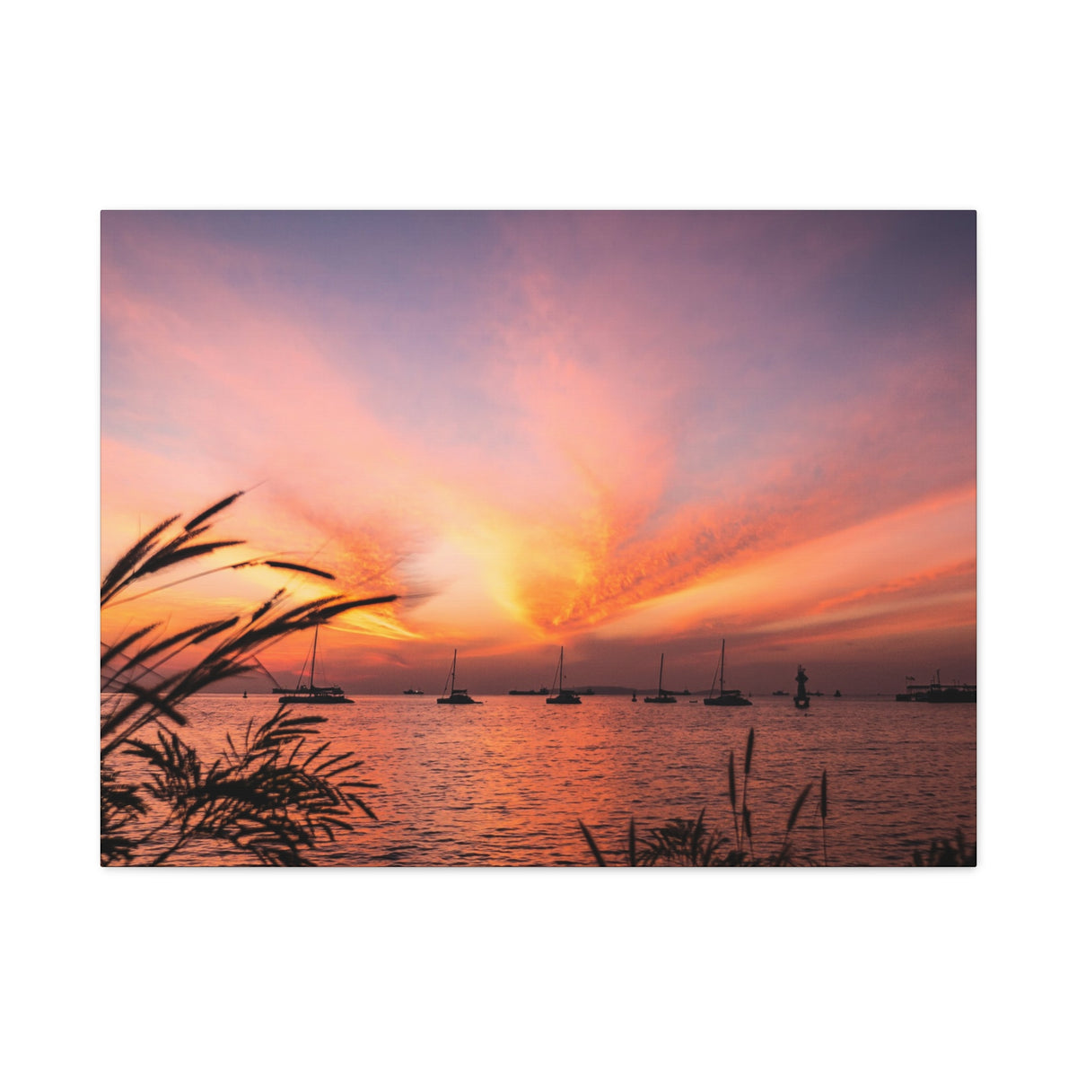 Sunset Harbor Canvas Print — Tranquil Pink & Orange Seascape