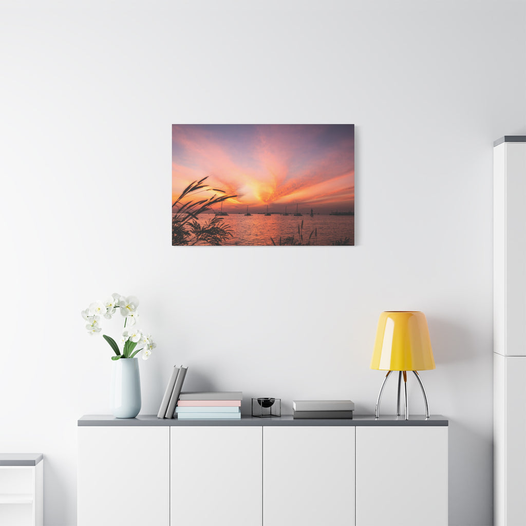 Sunset Harbor Canvas Print — Tranquil Pink & Orange Seascape