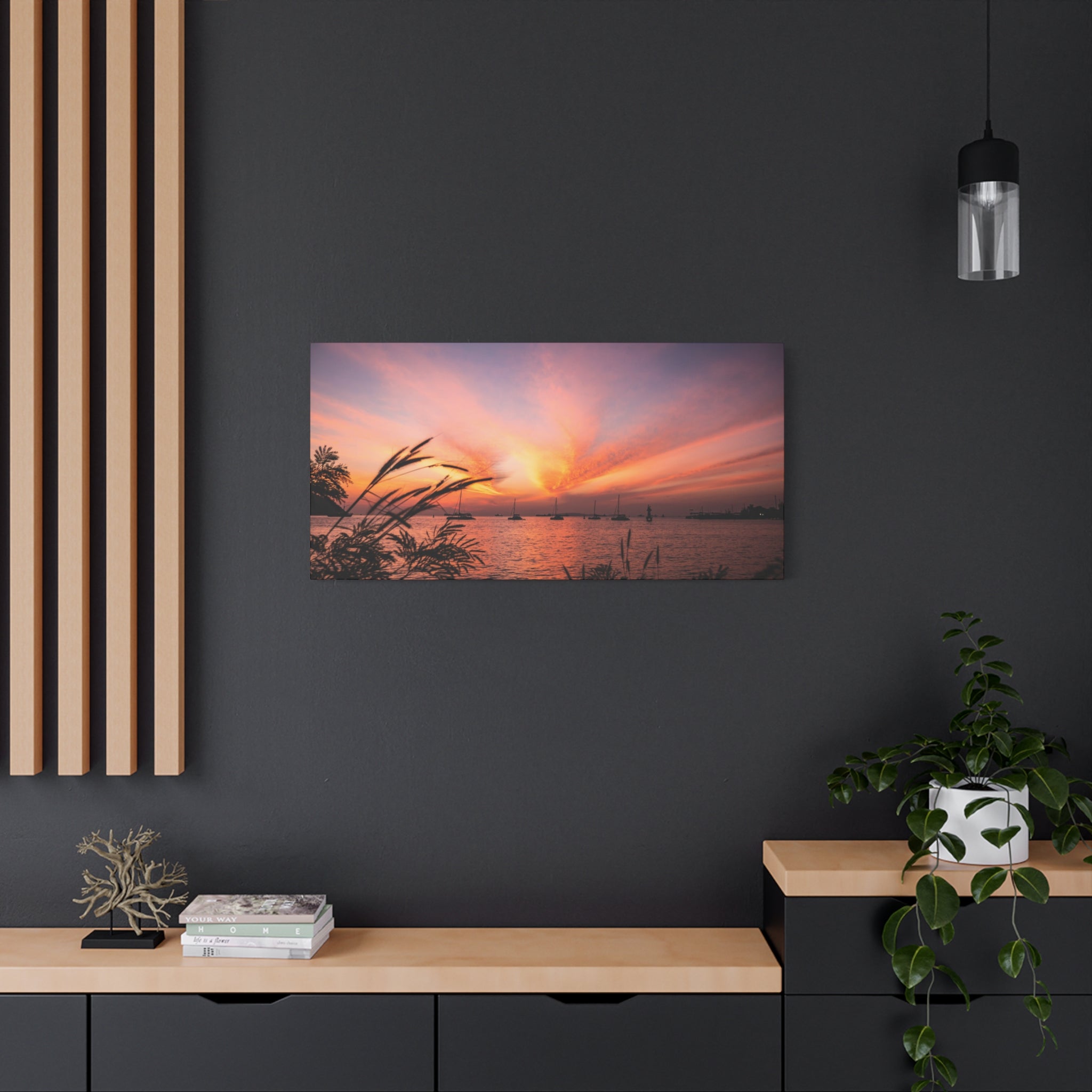 Sunset Harbor Canvas Print — Tranquil Pink & Orange Seascape