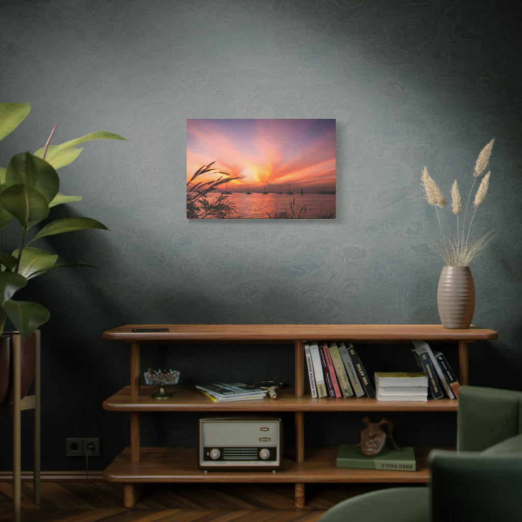 Sunset Harbor Canvas Print — Tranquil Pink & Orange Seascape
