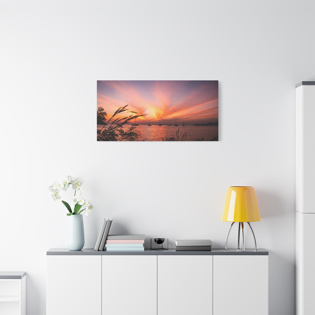 Sunset Harbor Canvas Print — Tranquil Pink & Orange Seascape