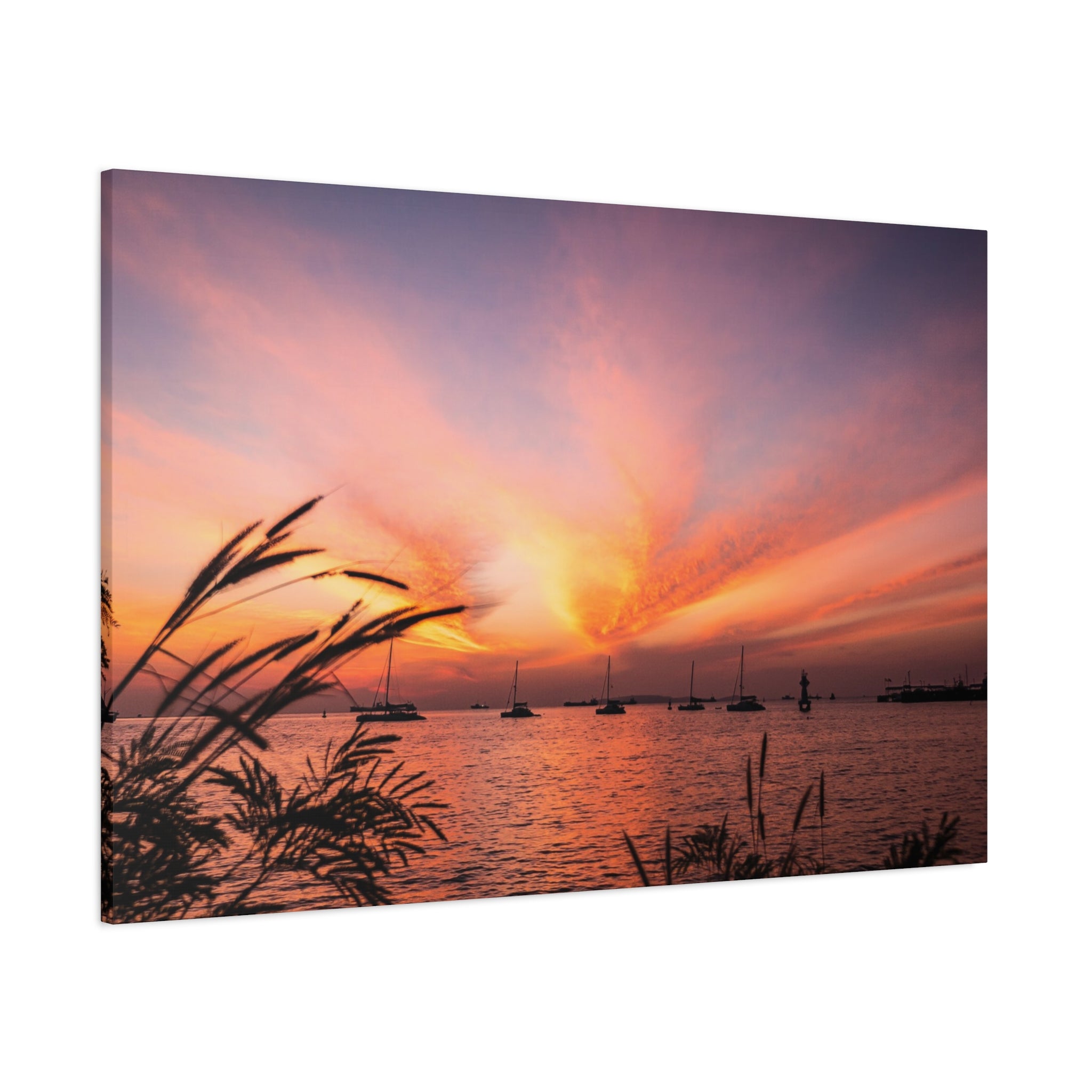 Sunset Harbor Canvas Print — Tranquil Pink & Orange Seascape