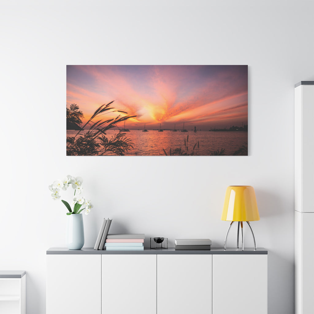 Sunset Harbor Canvas Print — Tranquil Pink & Orange Seascape