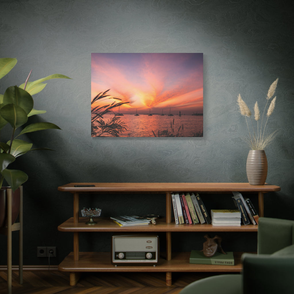 Sunset Harbor Canvas Print — Tranquil Pink & Orange Seascape