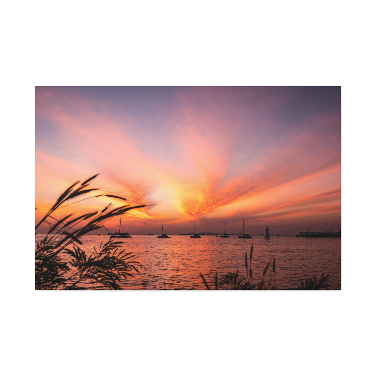Sunset Harbor Canvas Print — Tranquil Pink & Orange Seascape