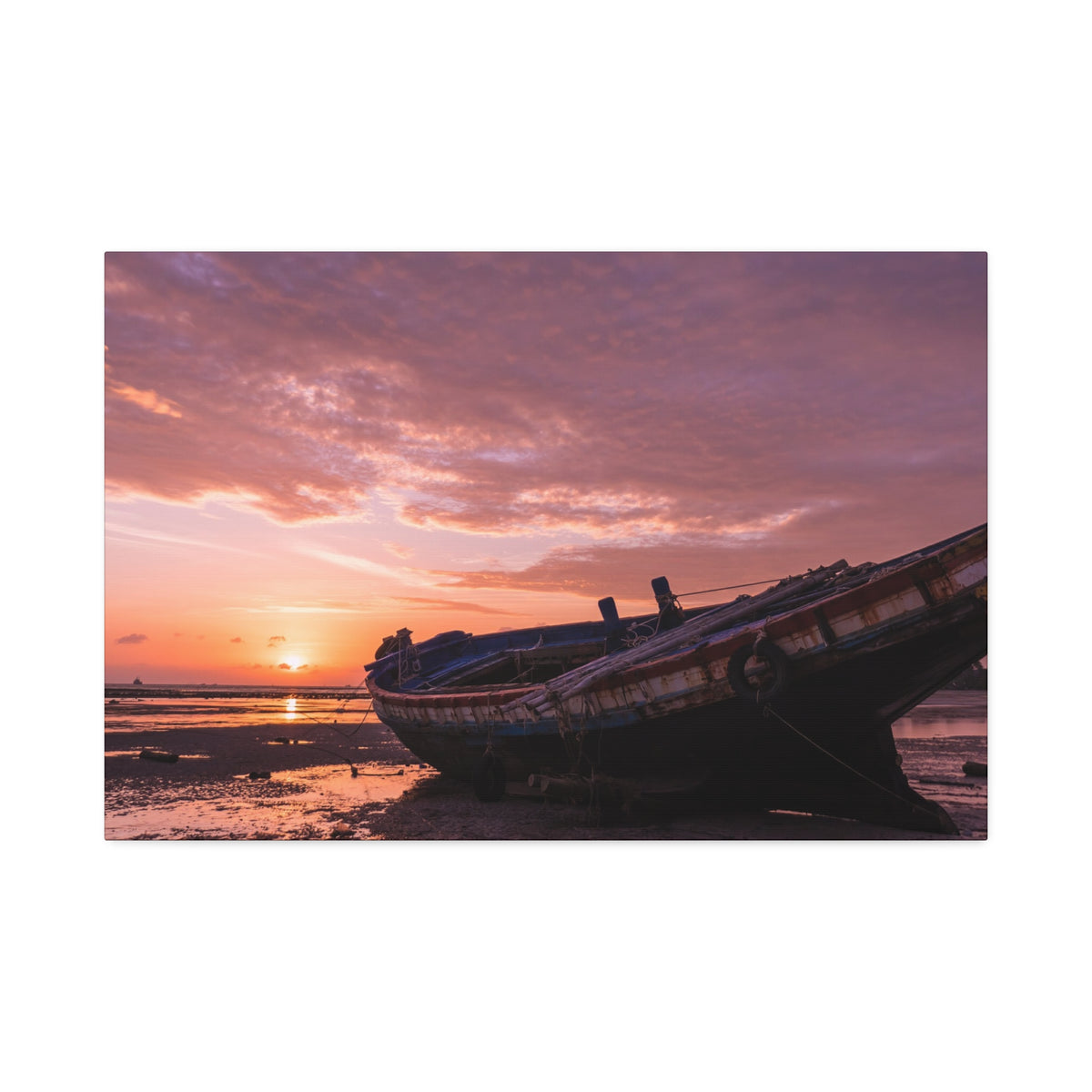 Phuket Thailand Low Tide Sunrise with Boat | Classic Stretched Canvas