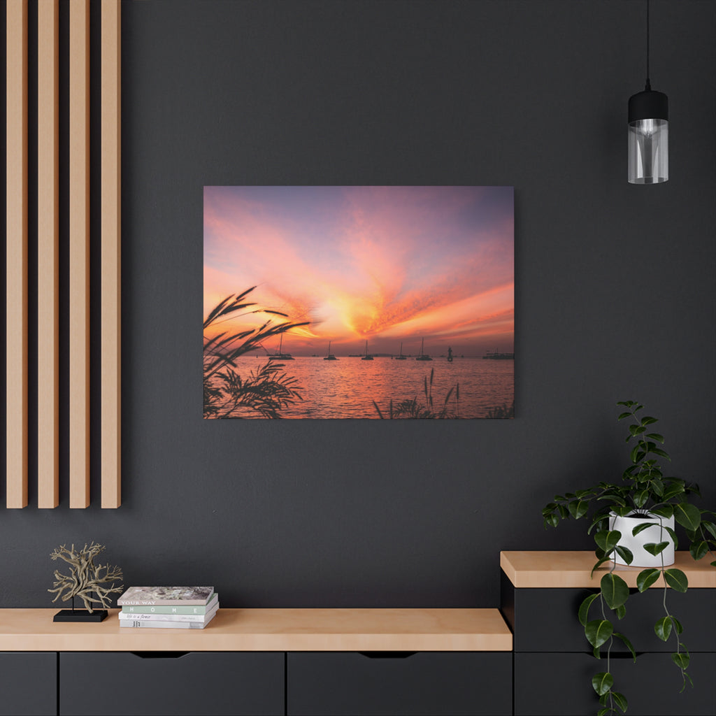 Sunset Harbor Canvas Print — Tranquil Pink & Orange Seascape