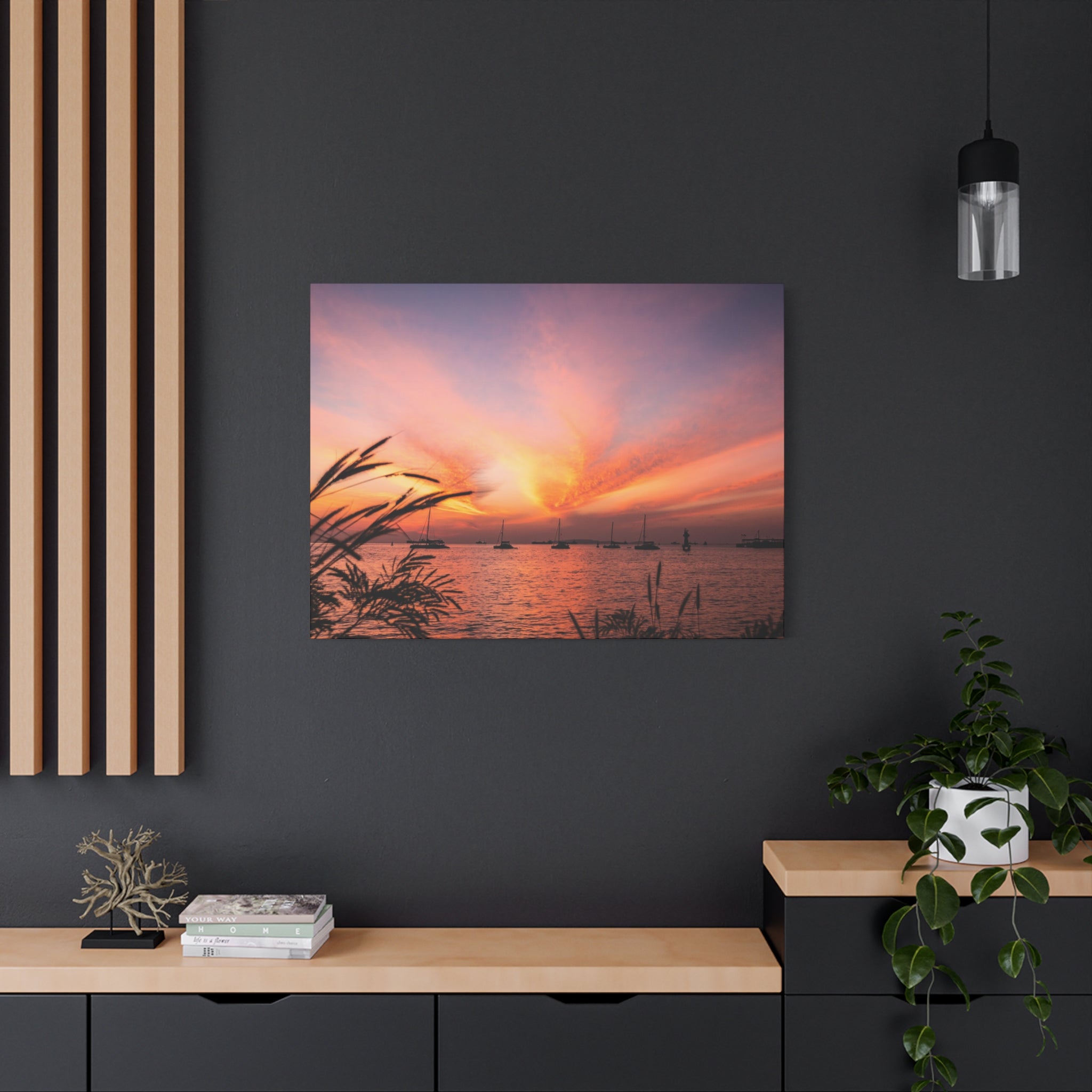 Sunset Harbor Canvas Print — Tranquil Pink & Orange Seascape