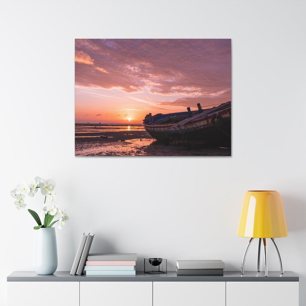 Phuket Thailand Low Tide Sunrise with Boat | Classic Stretched Canvas