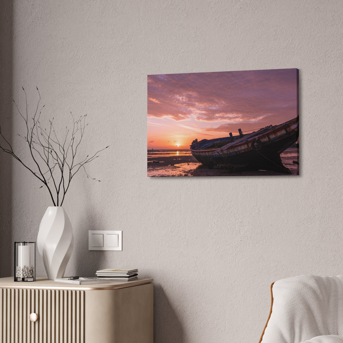 Phuket Thailand Low Tide Sunrise with Boat | Classic Stretched Canvas