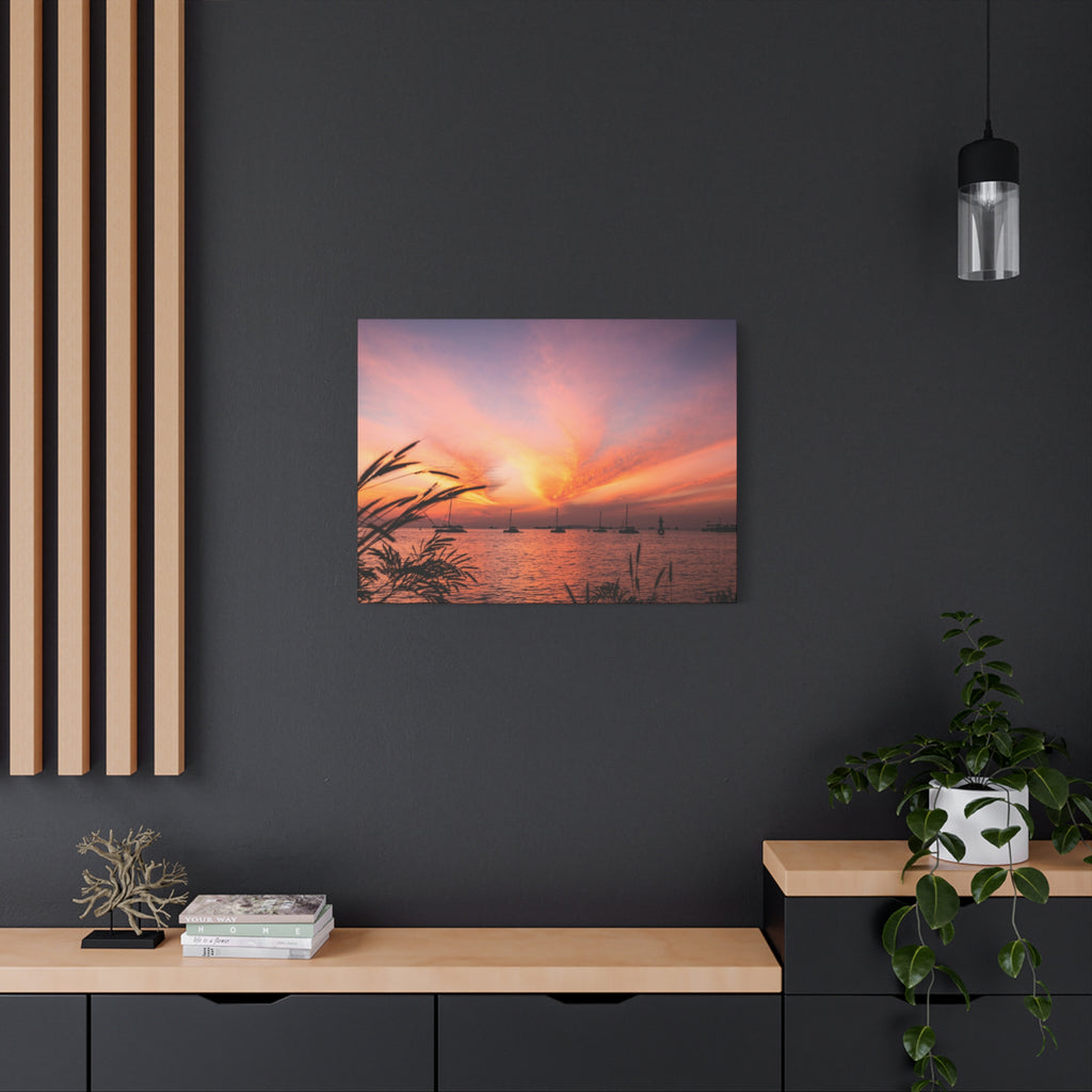 Sunset Harbor Canvas Print — Tranquil Pink & Orange Seascape