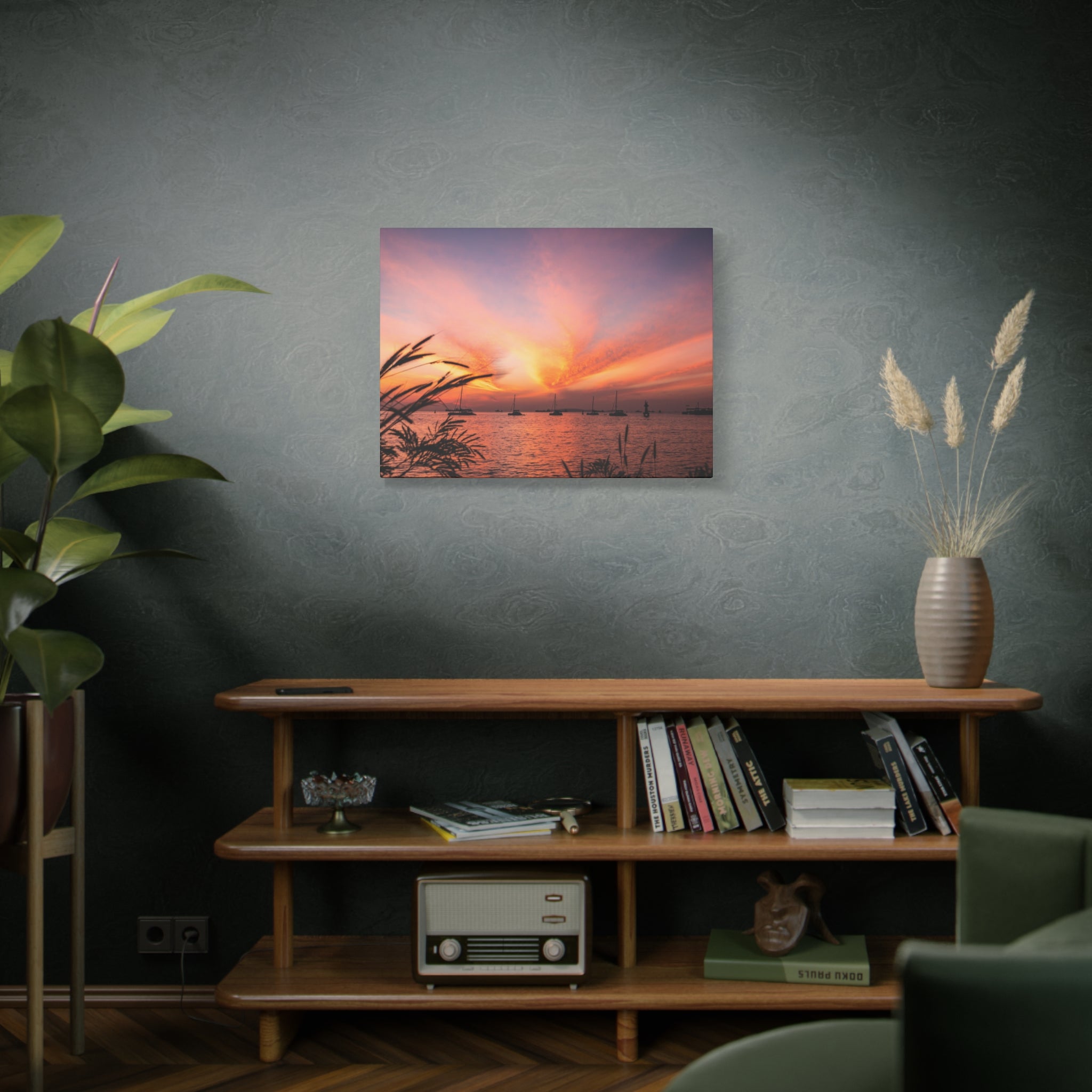 Sunset Harbor Canvas Print — Tranquil Pink & Orange Seascape