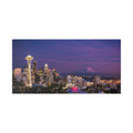 Seattle Skyline at Dusk Classic Stretched Canvas | Space Needle, Mount Rainier Panorama