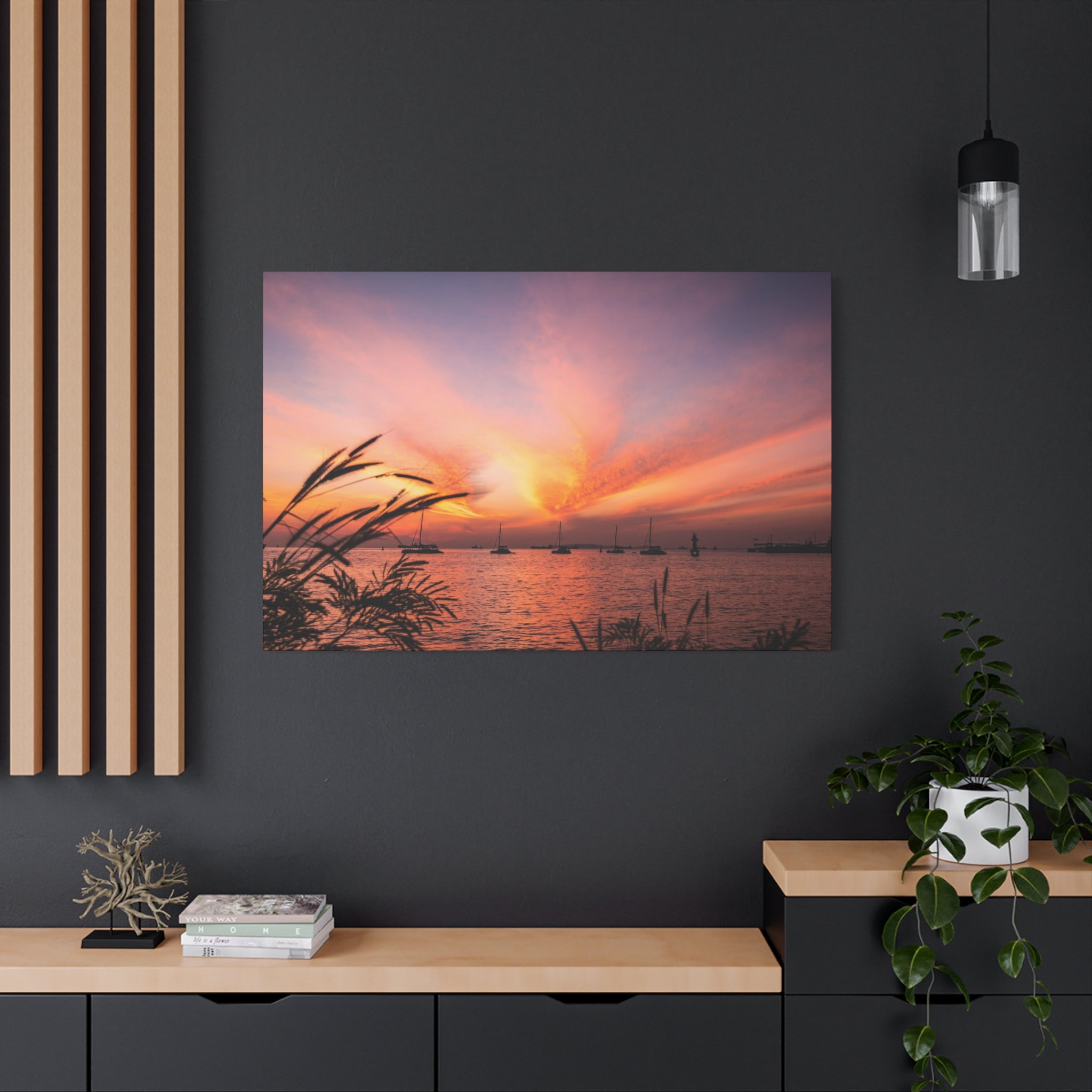 Sunset Harbor Canvas Print — Tranquil Pink & Orange Seascape