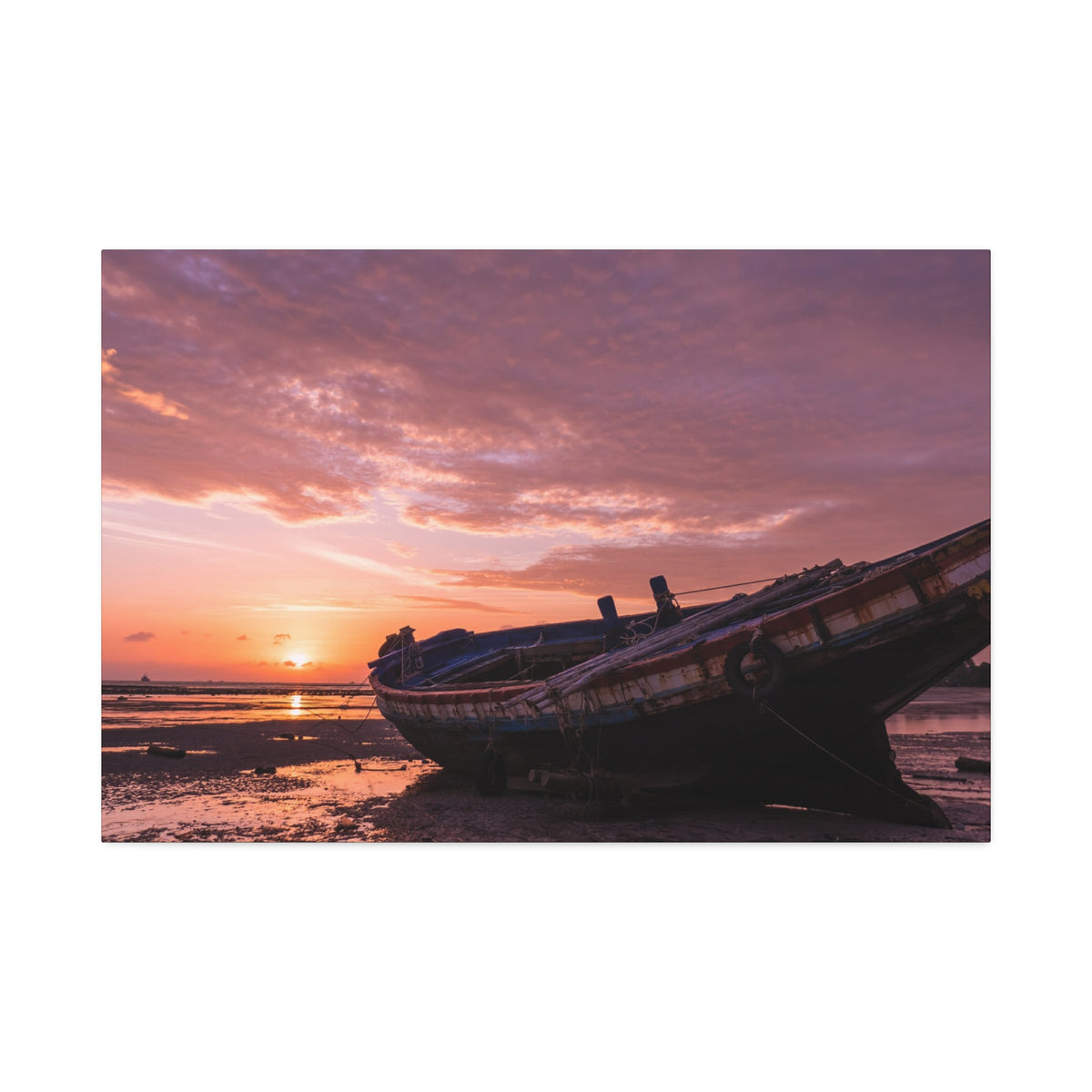 Phuket Thailand Low Tide Sunrise with Boat | Classic Stretched Canvas