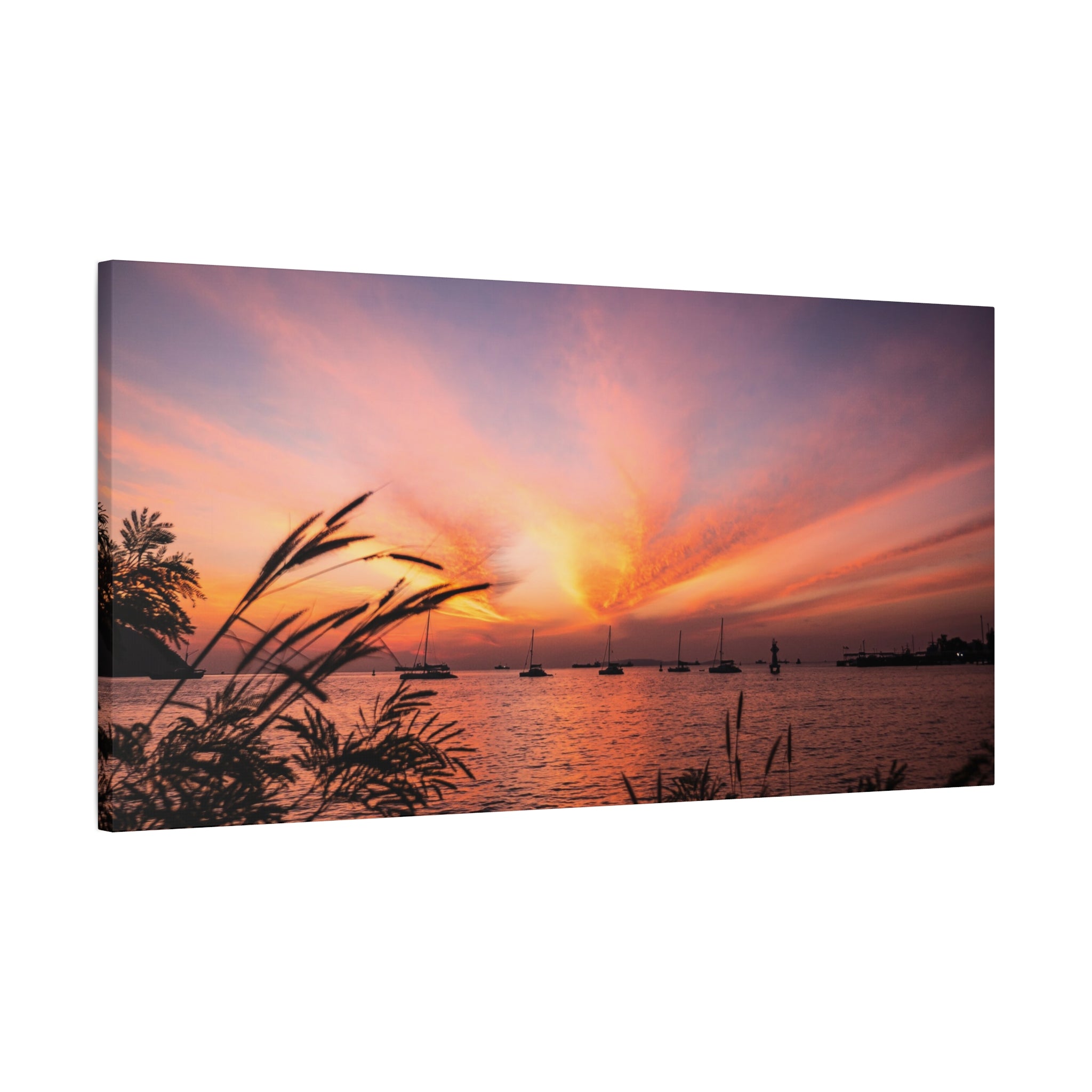 Sunset Harbor Canvas Print — Tranquil Pink & Orange Seascape