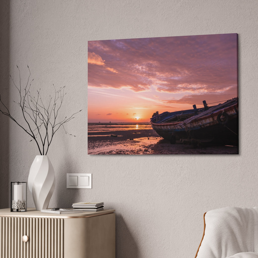 Phuket Thailand Low Tide Sunrise with Boat | Classic Stretched Canvas