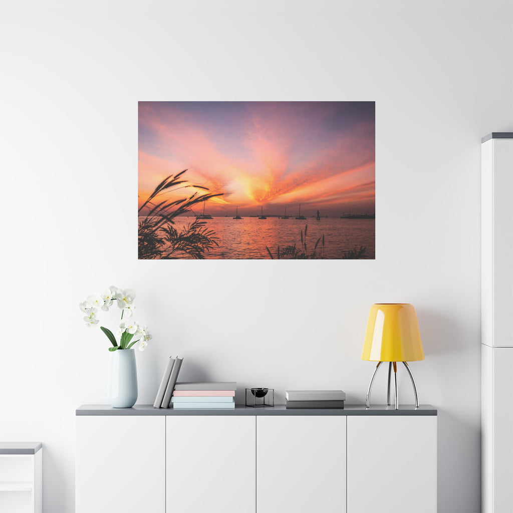 Sunset Harbor Canvas Print — Tranquil Pink & Orange Seascape