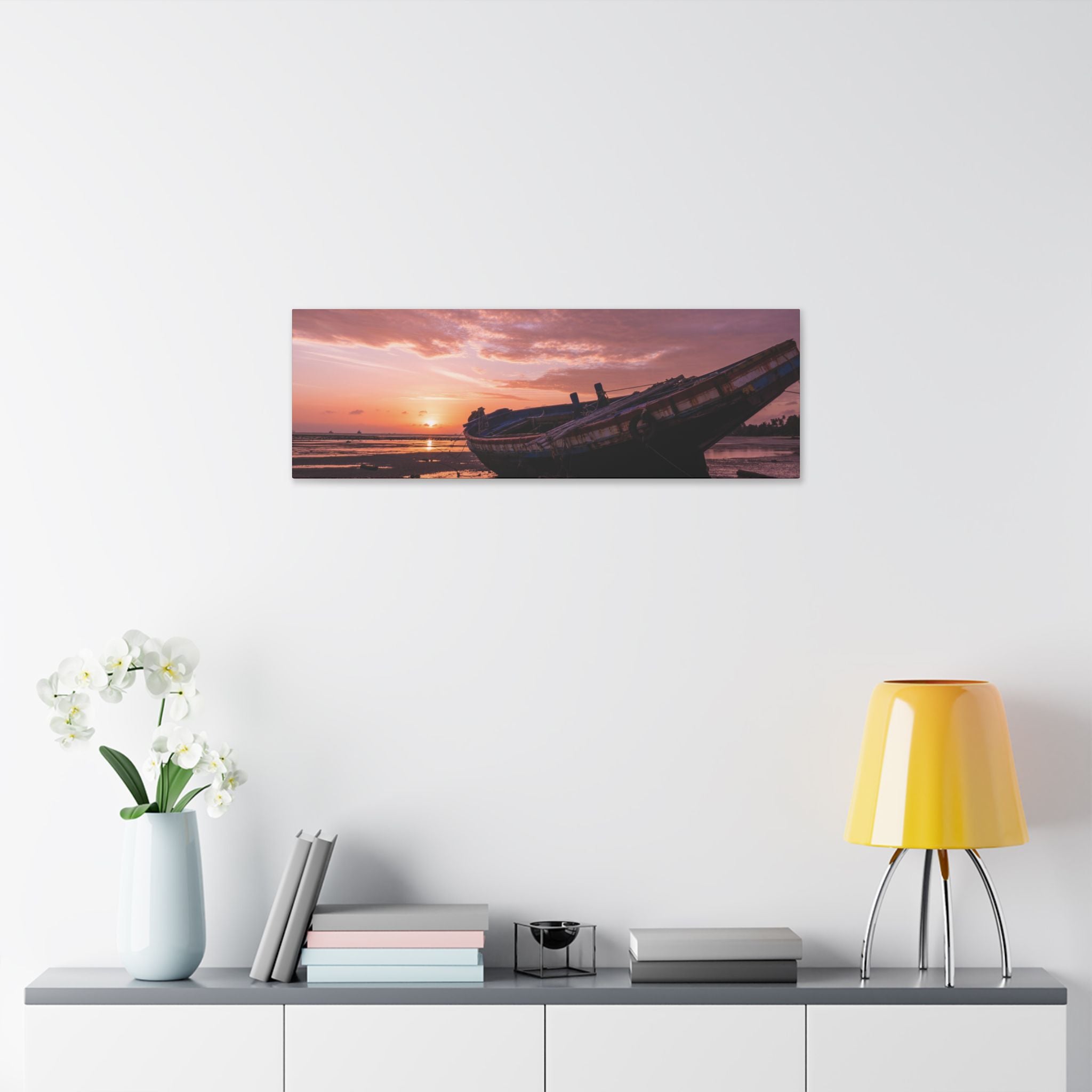 Phuket Thailand Low Tide Sunrise with Boat | Classic Stretched Canvas