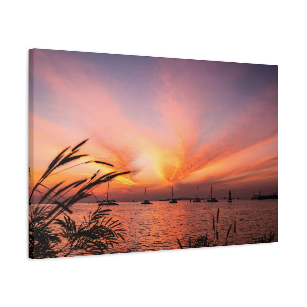 Sunset Harbor Canvas Print — Tranquil Pink & Orange Seascape