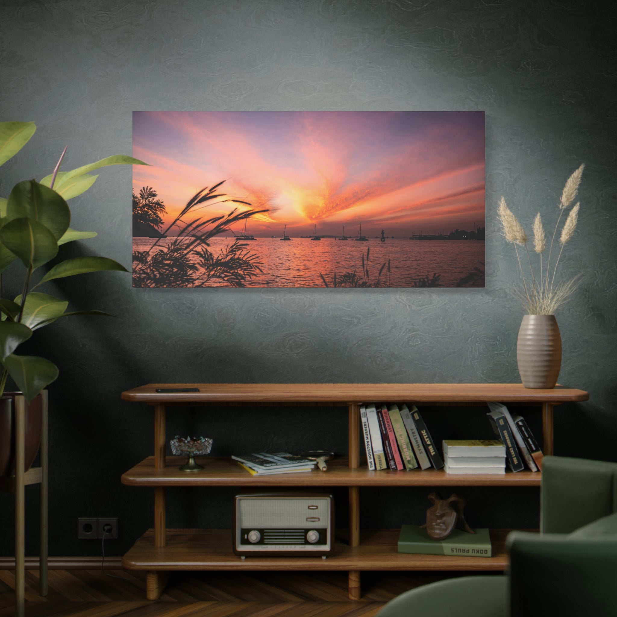 Sunset Harbor Canvas Print — Tranquil Pink & Orange Seascape