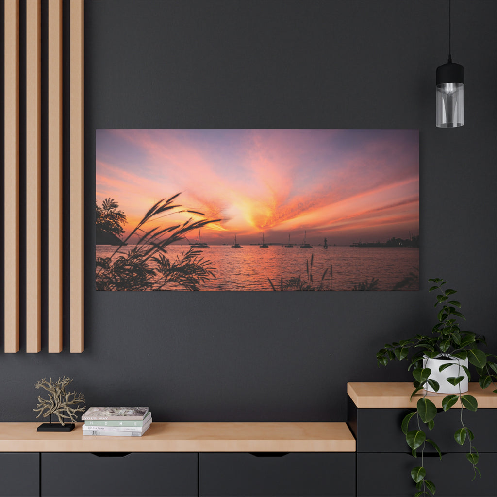 Sunset Harbor Canvas Print — Tranquil Pink & Orange Seascape